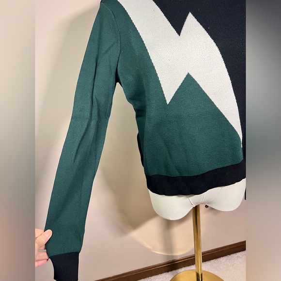 Topshop Lightning Bolt Green Black sweater size 2 - Picture 2 of 7